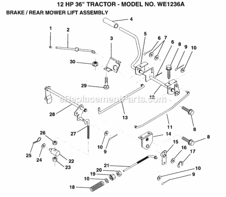 Brake_And_Rear_Mower_Lift Diagram and Parts List for WE1236A 1999 And Before Weed Eater Lawn Tractor